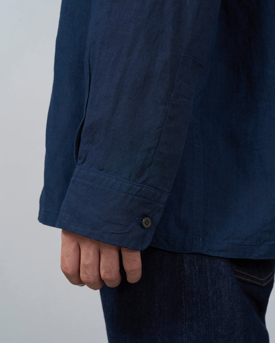 S H Linen Open Collar Shirt, Indigo