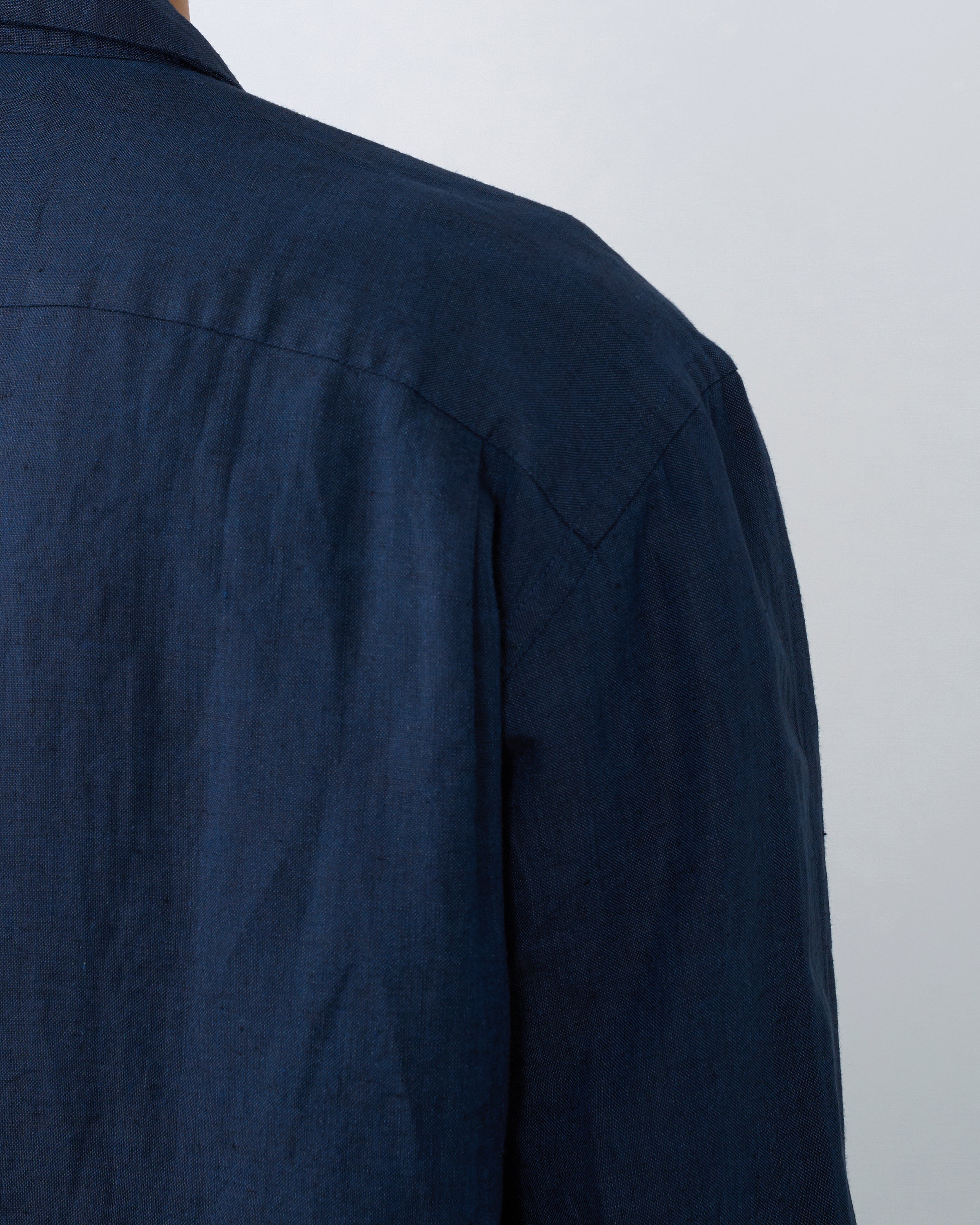 S H Linen Open Collar Shirt, Indigo