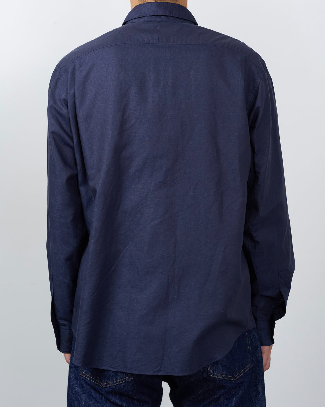 Keylime Tokyo Navy Cotton Linen Shirt 斜め着用写真 S H Regular Collar メンズファッション コットンリネンブレンド ネイビー色 カジュアル長袖シャツ