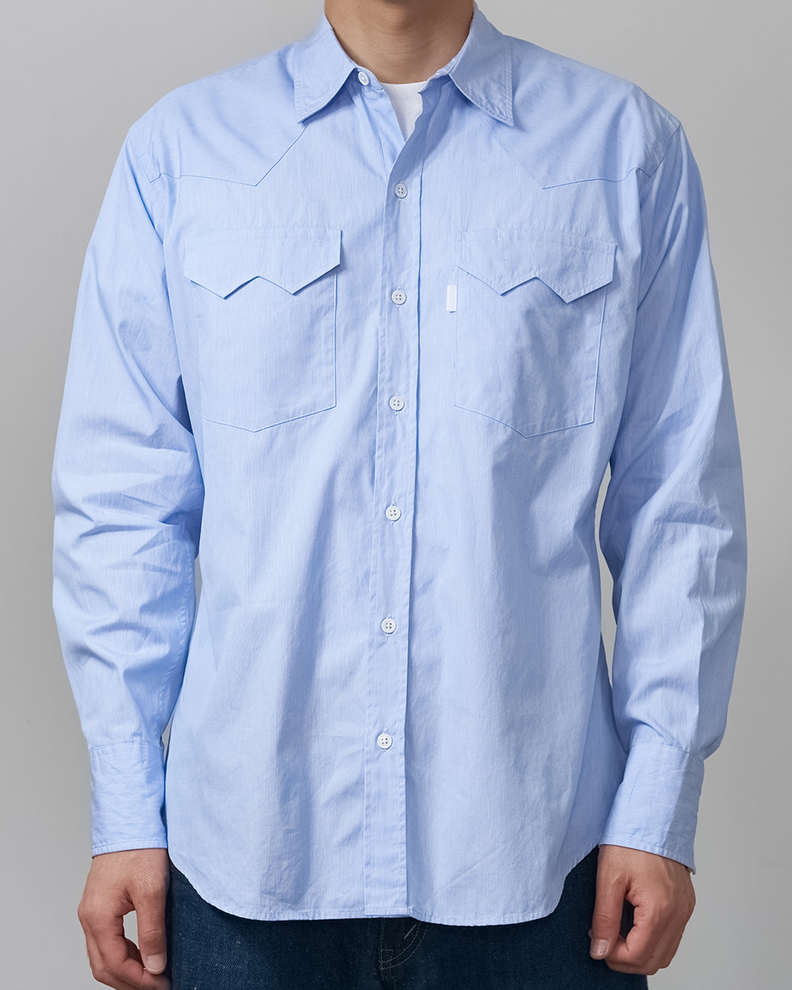 S H WSTN-005 Western Shirt, LT Blue Stripe