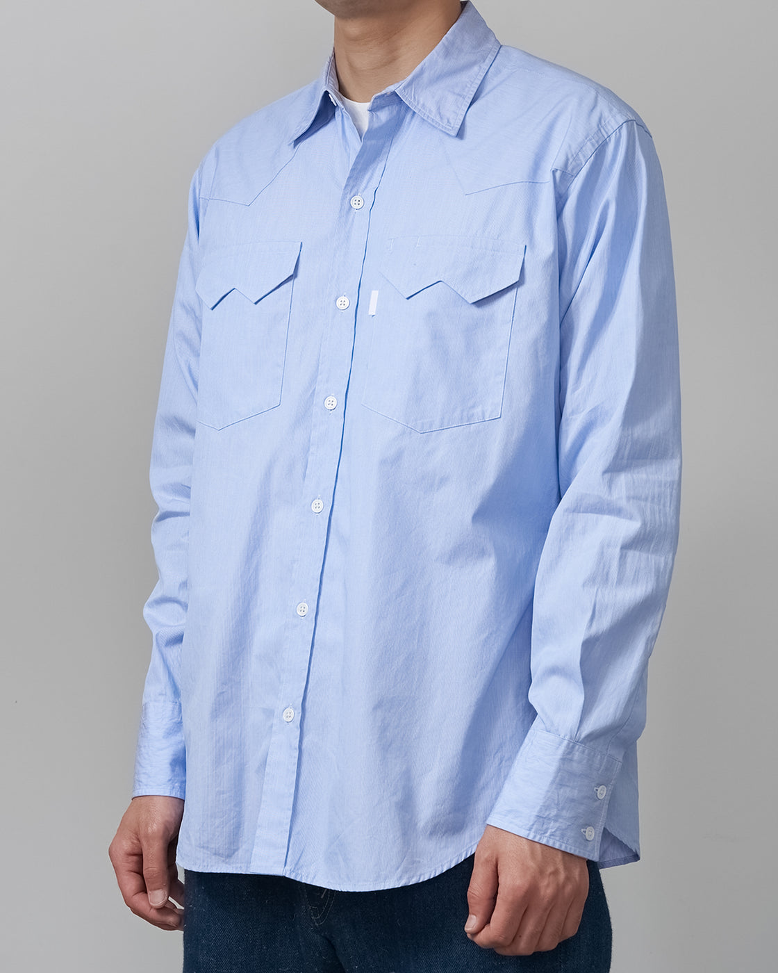 S H WSTN-005 Western Shirt, LT Blue Stripe