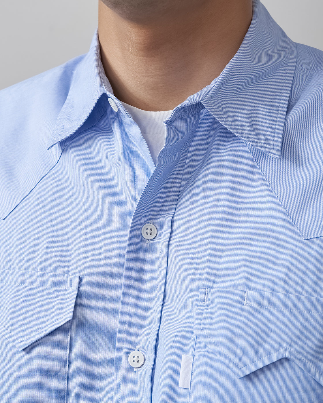 S H WSTN-005 Western Shirt, LT Blue Stripe