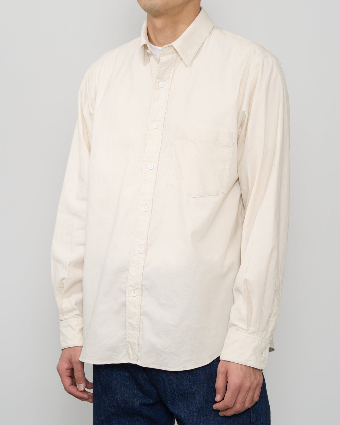 S H Regular Collar Shirt (Corduroy), Ivory