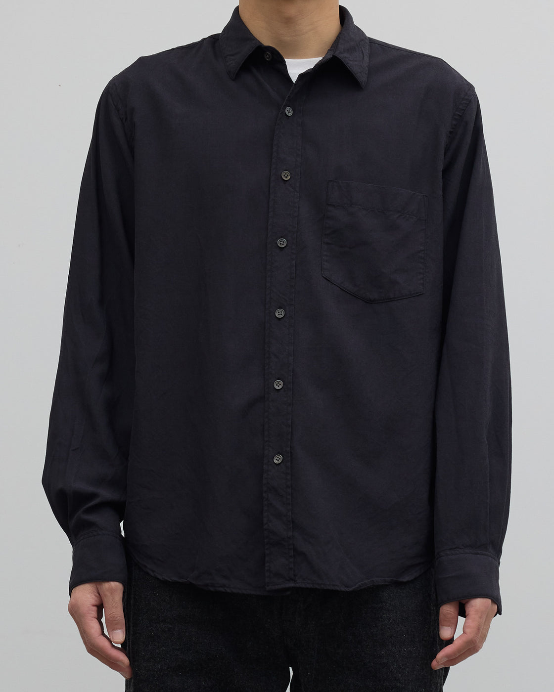 SH Wool/Silk Regular Collar Shirt, Black