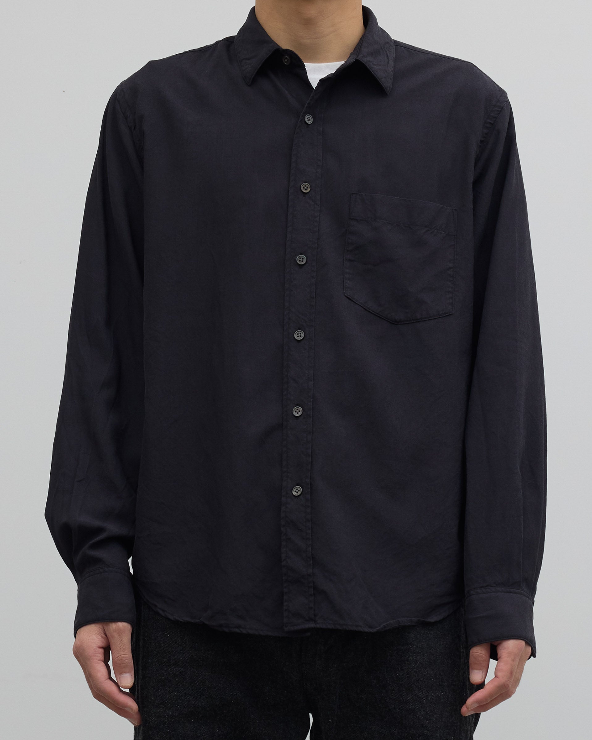 SH Wool/Silk Regular Collar Shirt, Black