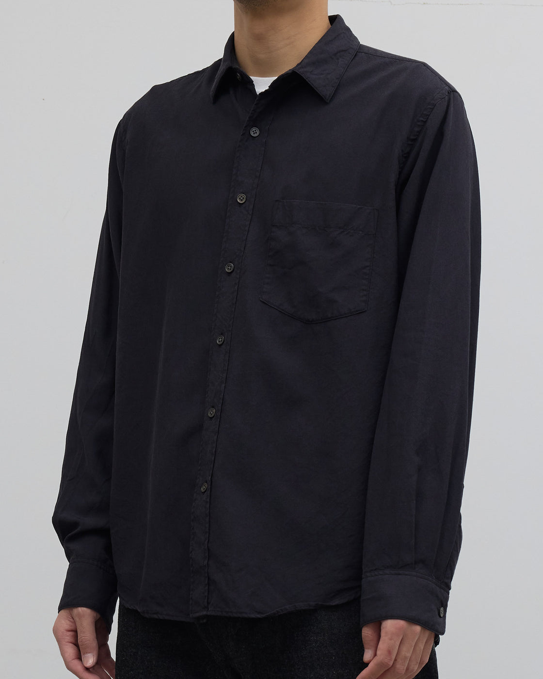 SH Wool/Silk Regular Collar Shirt, Black