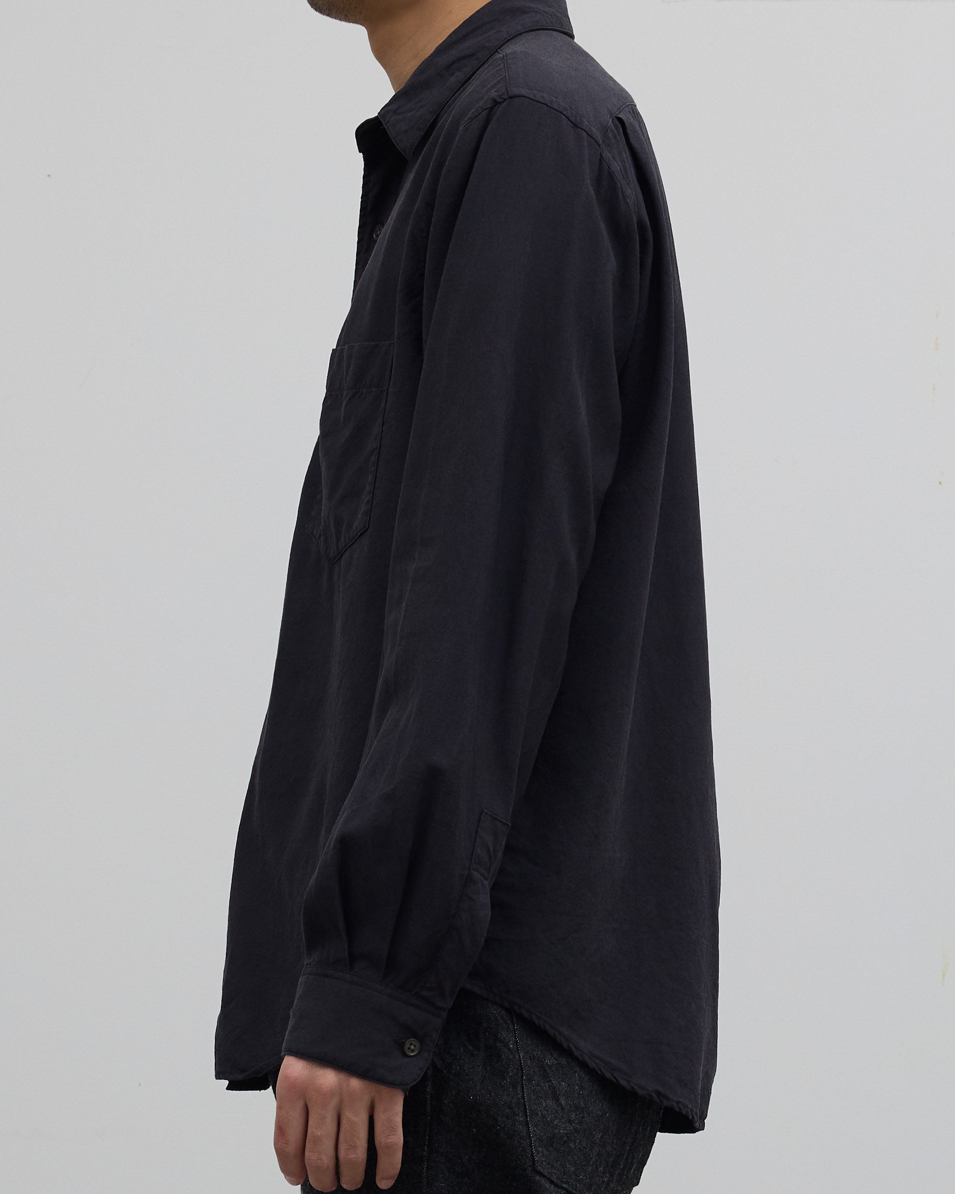 SH Wool/Silk Regular Collar Shirt, Black