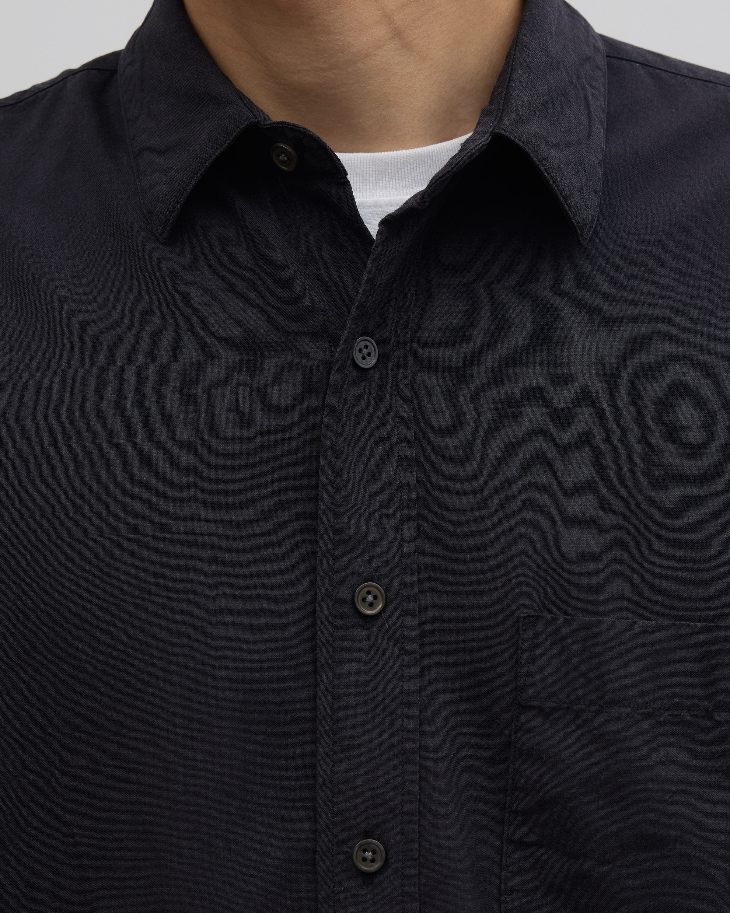 SH Wool/Silk Regular Collar Shirt, Black
