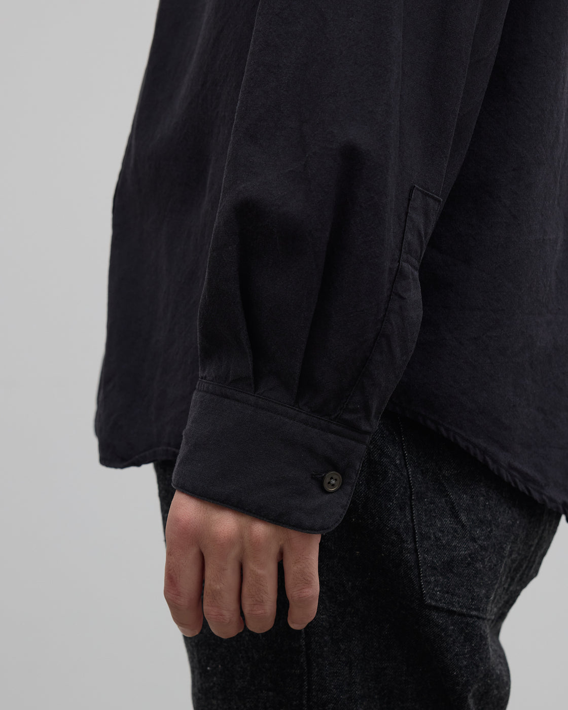 SH Wool/Silk Regular Collar Shirt, Black