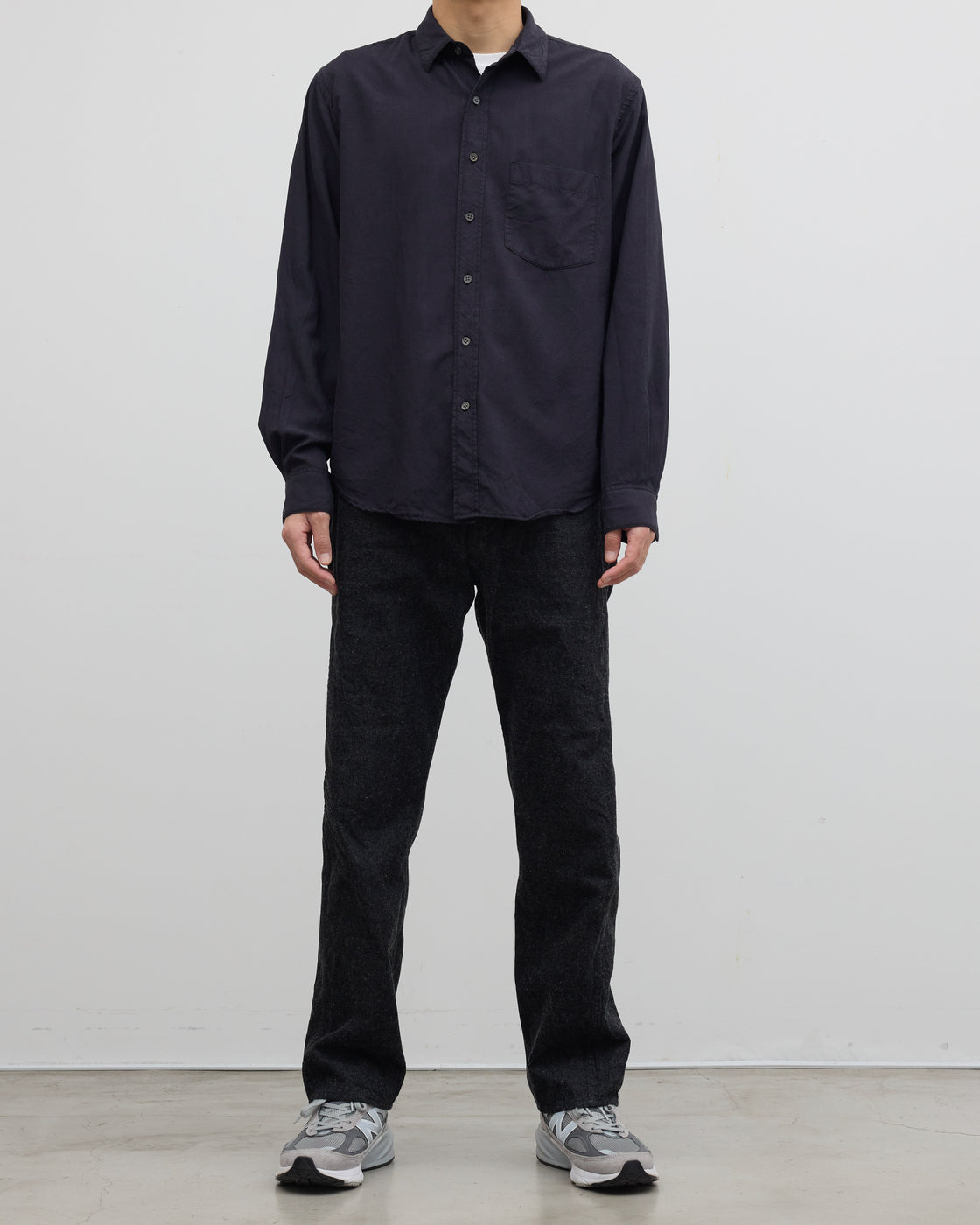 SH Wool/Silk Regular Collar Shirt, Black