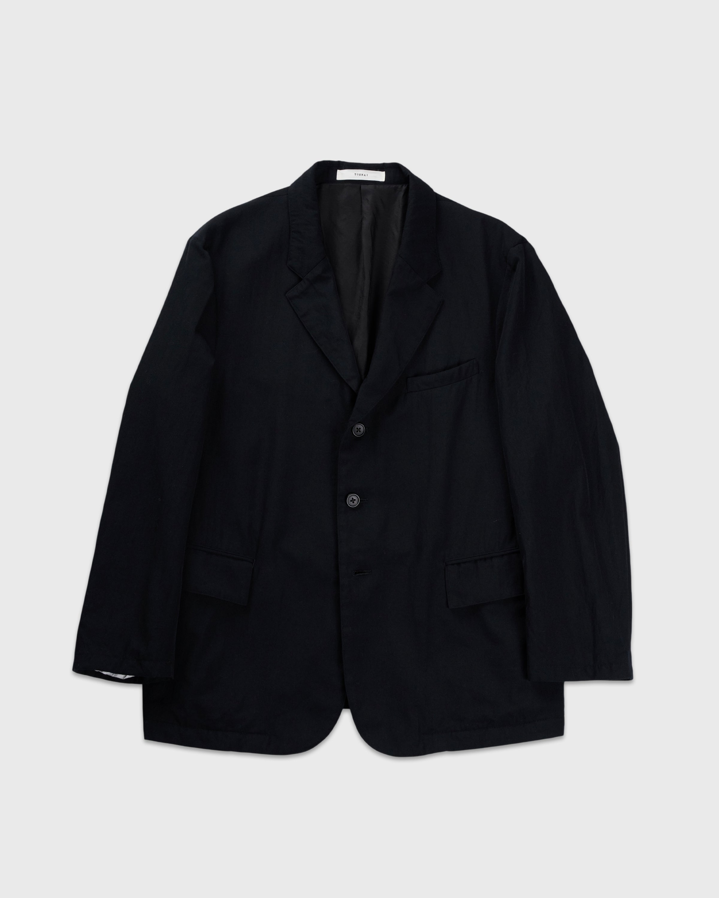 TOHNAI Wool Silk Gabardine 3-Button Jacket, Black