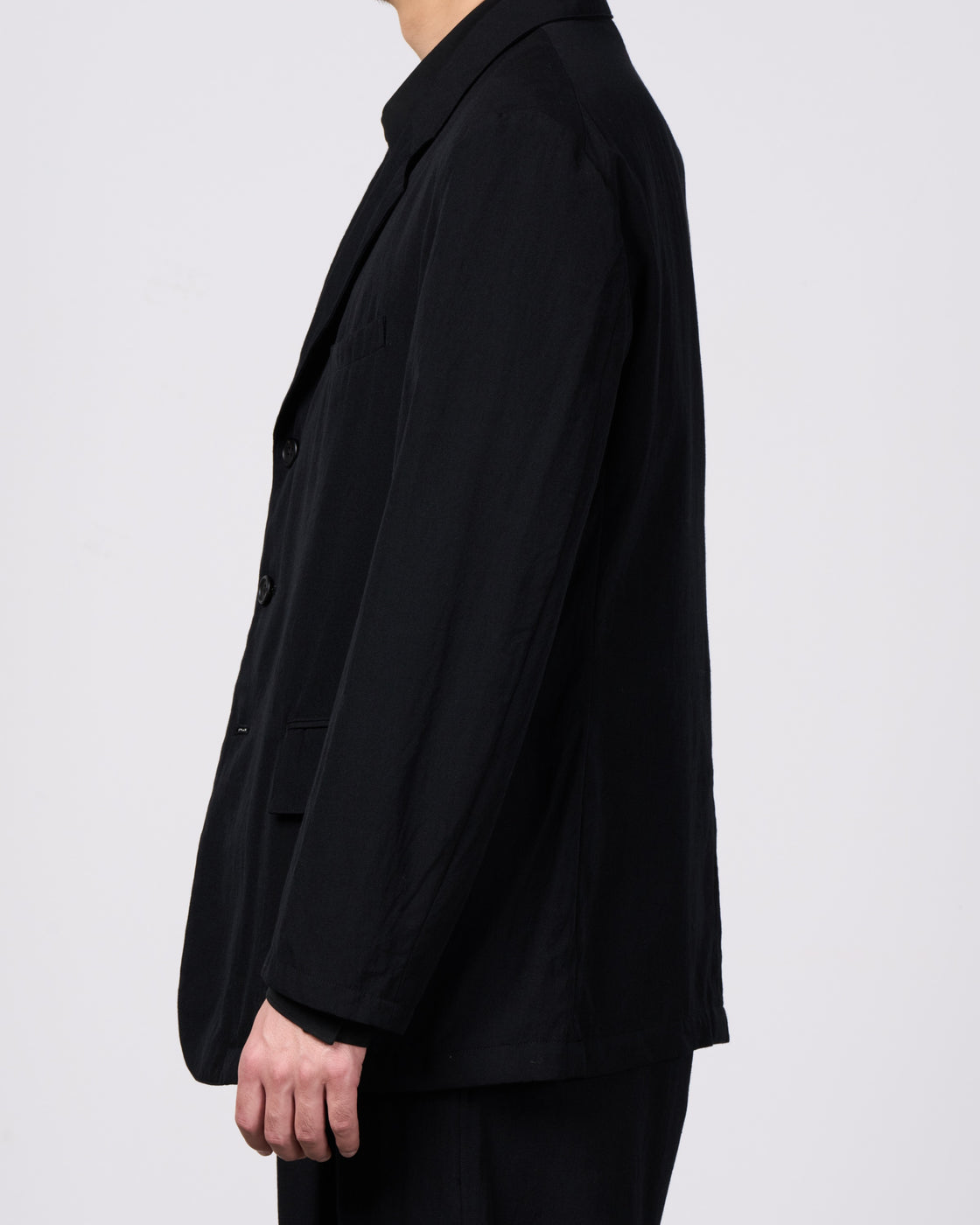 TOHNAI Wool Silk Gabardine 3-Button Jacket, Black