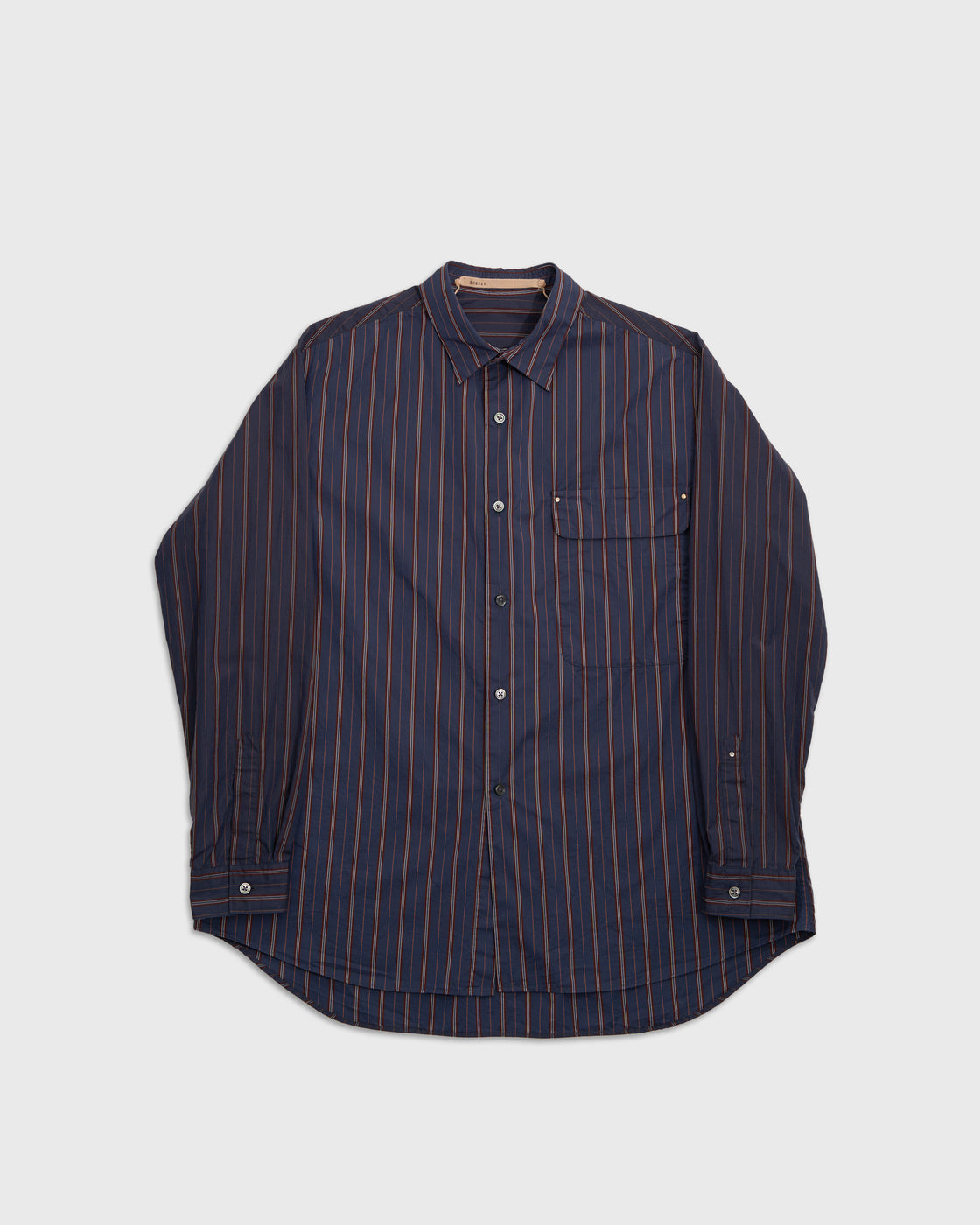 TOHNAI Regular Collar Shirt, Navy Stripe