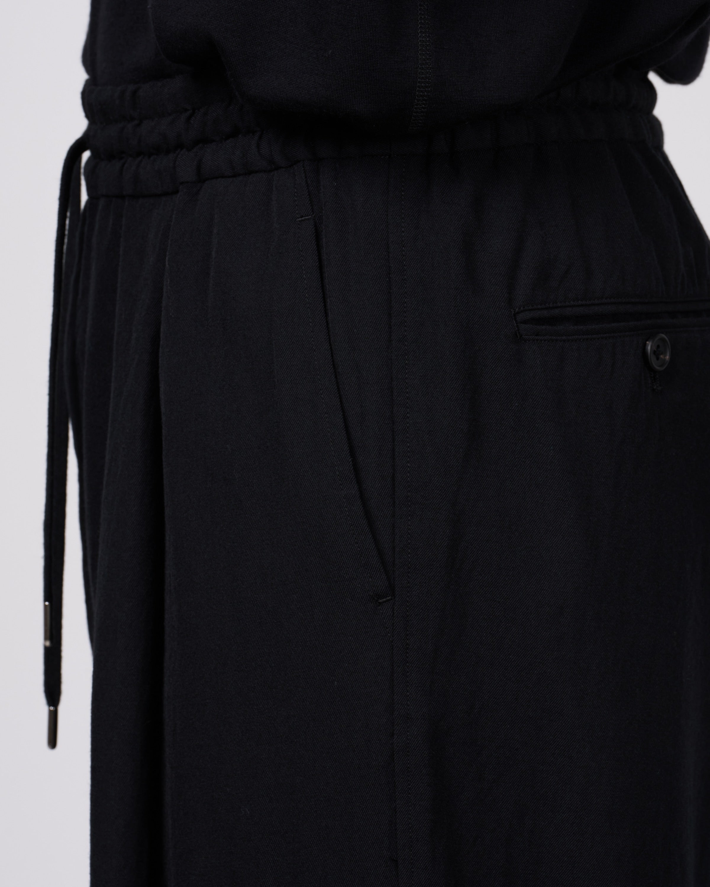 TOHNAI Wool Silk Gabardine Relaxed Trousers, Black