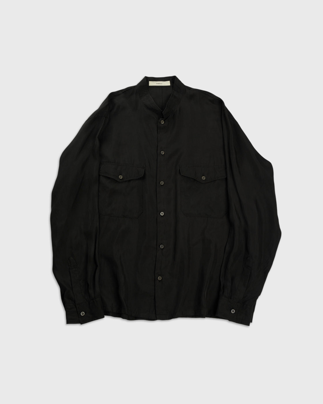 TOHNAI Brushed Silk Twill Band Collar Shirt, Black – Keylime Tokyo