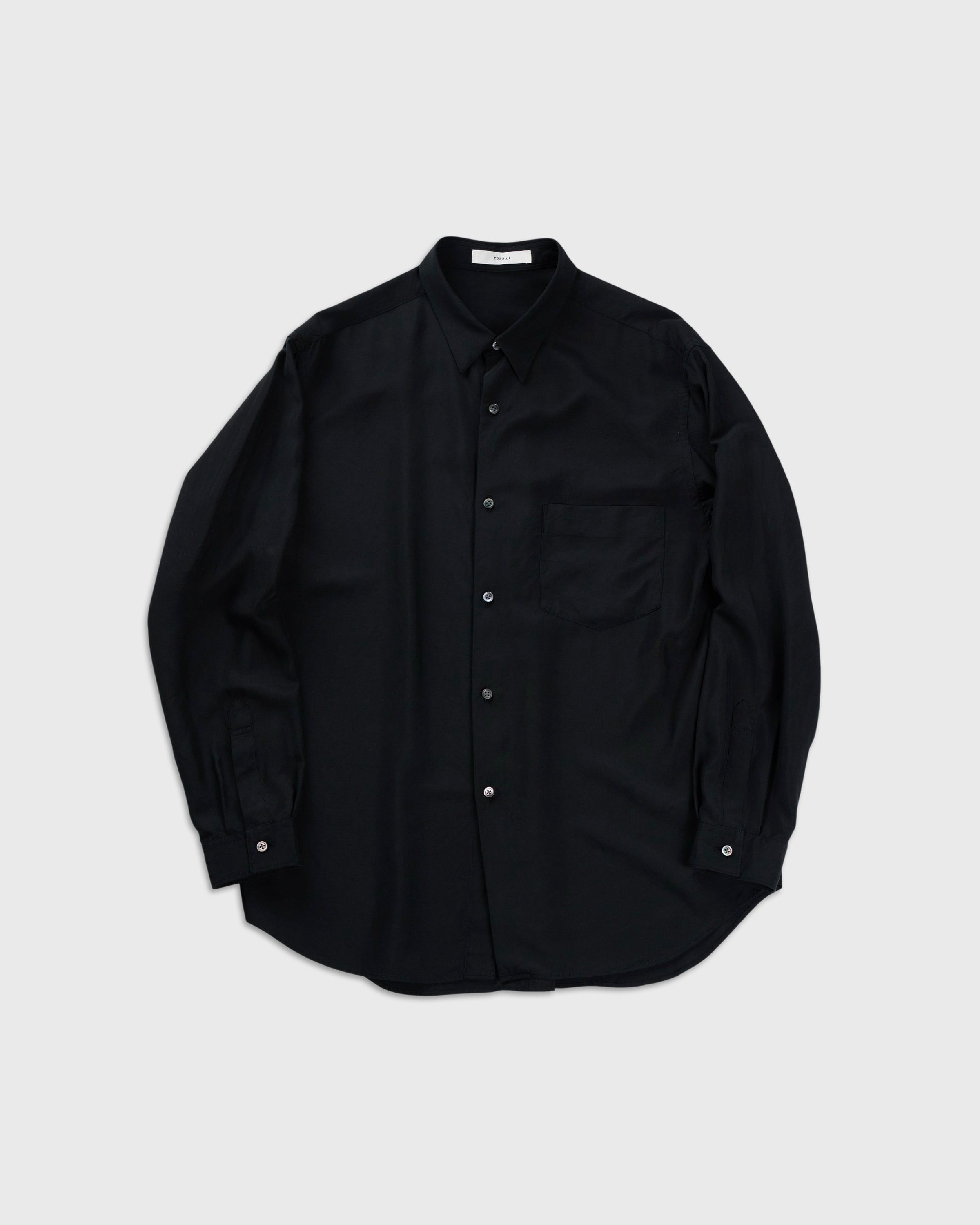 TOHNAI Tough Silk Poplin Regular Collar Shirt, Black
