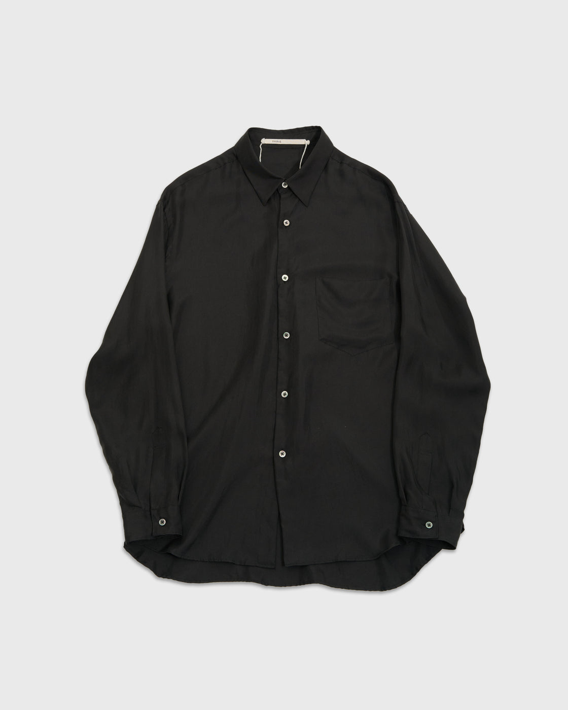 TOHNAI Washed Silk Regular Collar Shirt, Black