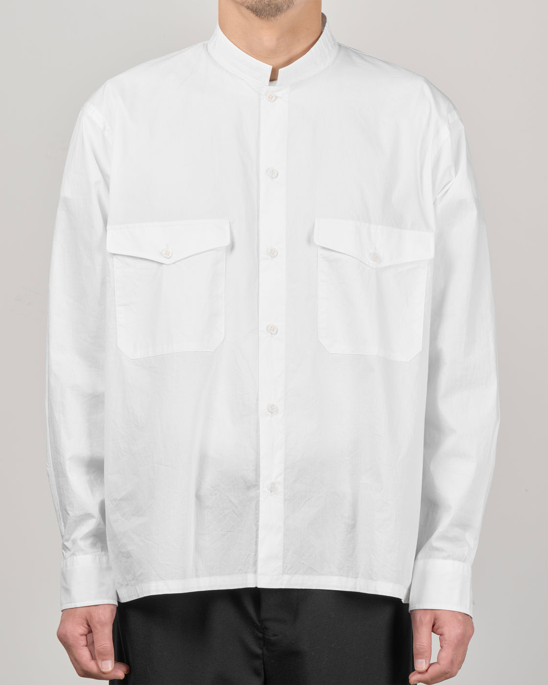TOHNAI Band Collar Shirt, White