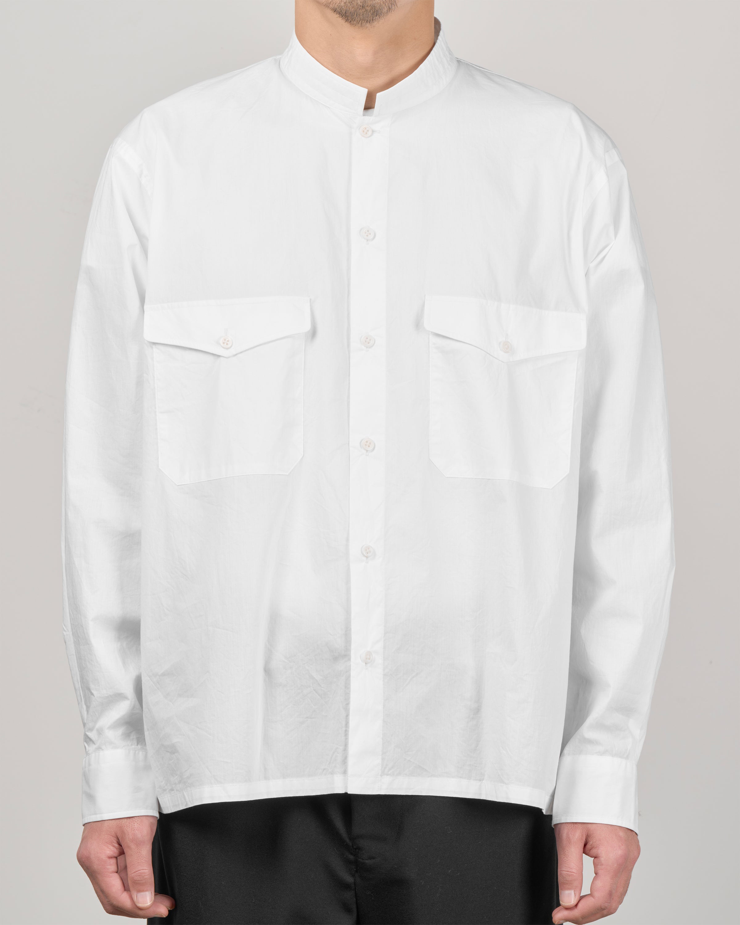 TOHNAI Band Collar Shirt, White
