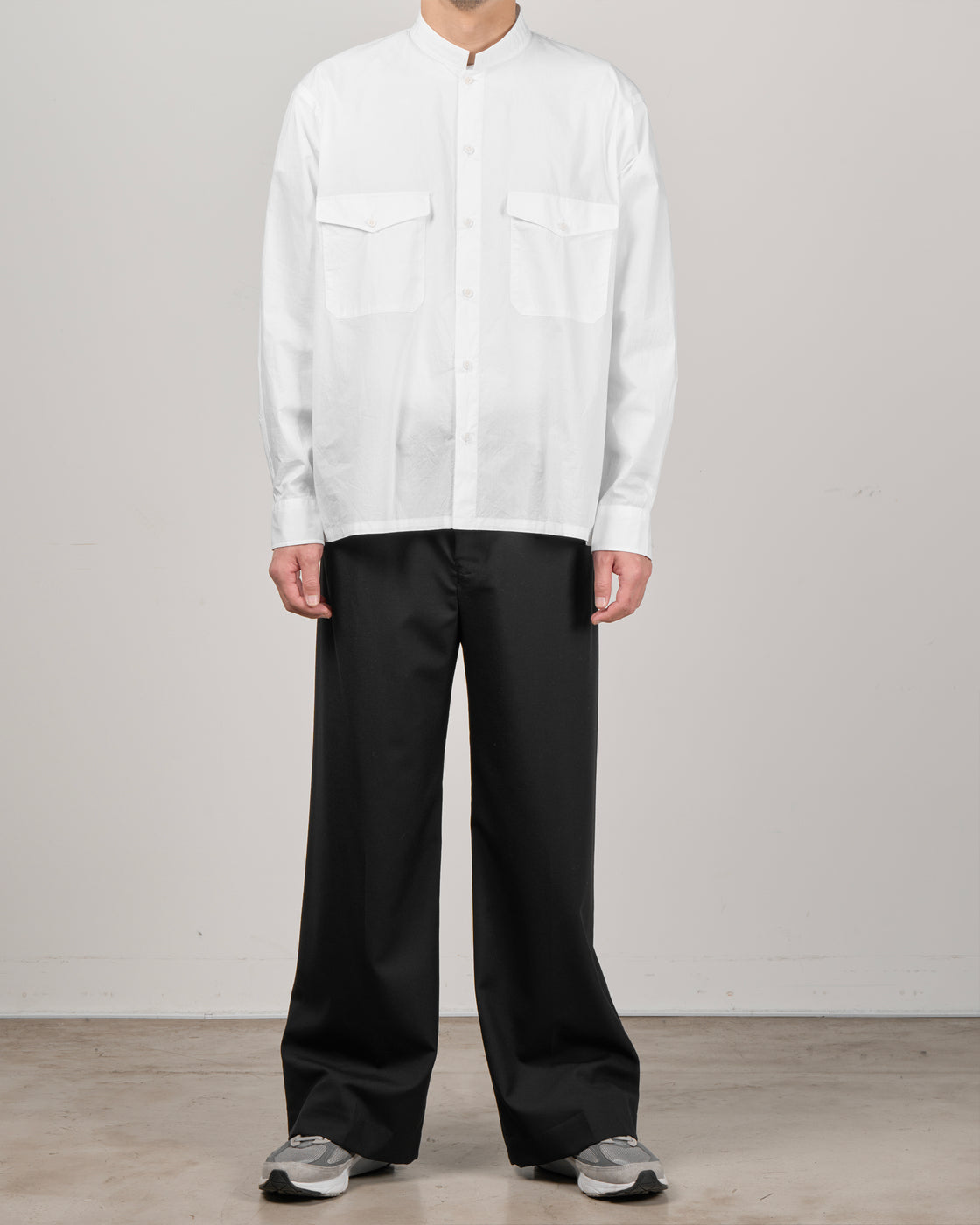 TOHNAI Band Collar Shirt, White