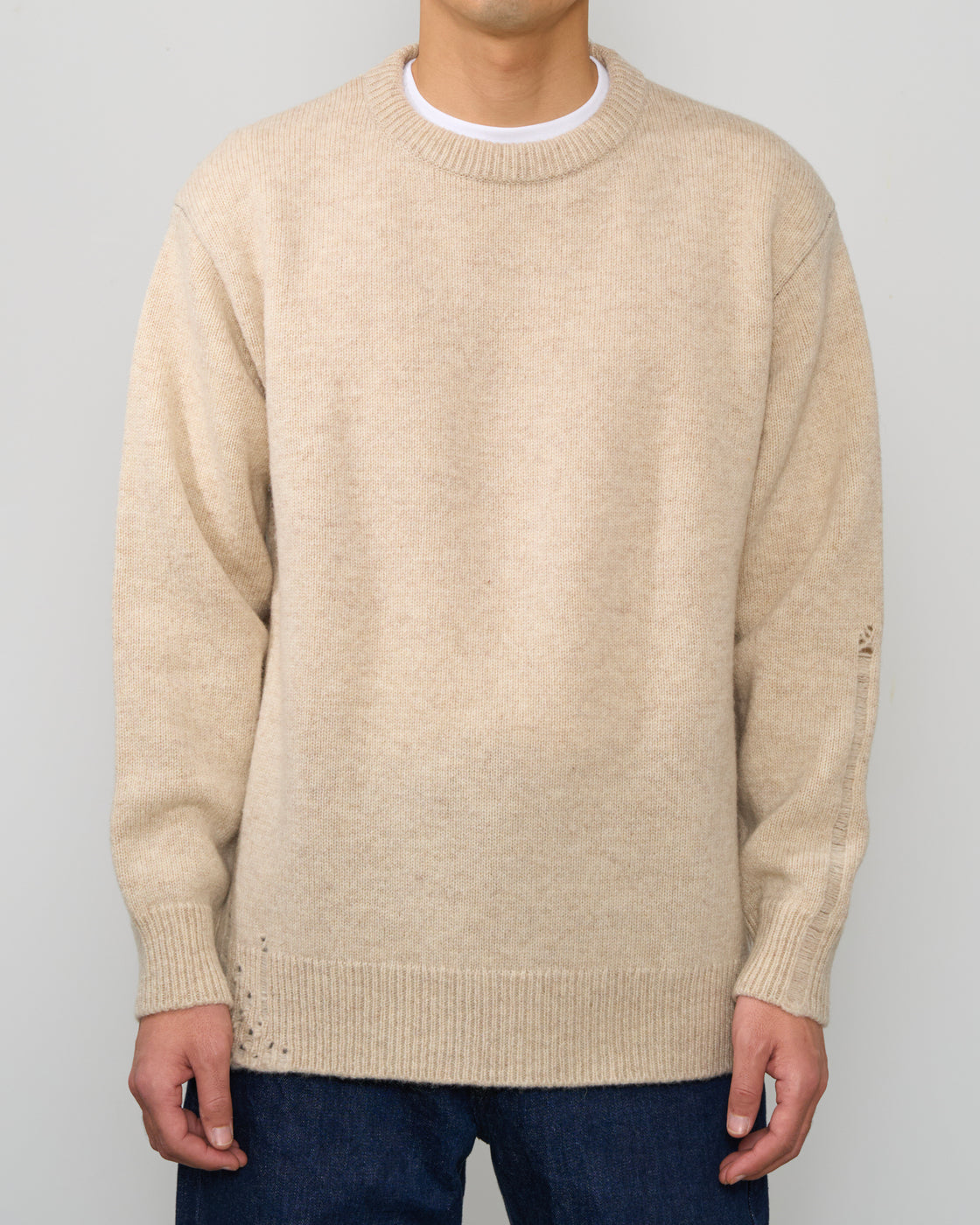 TOHNAI Chunky Crew Neck Knit, Ivory