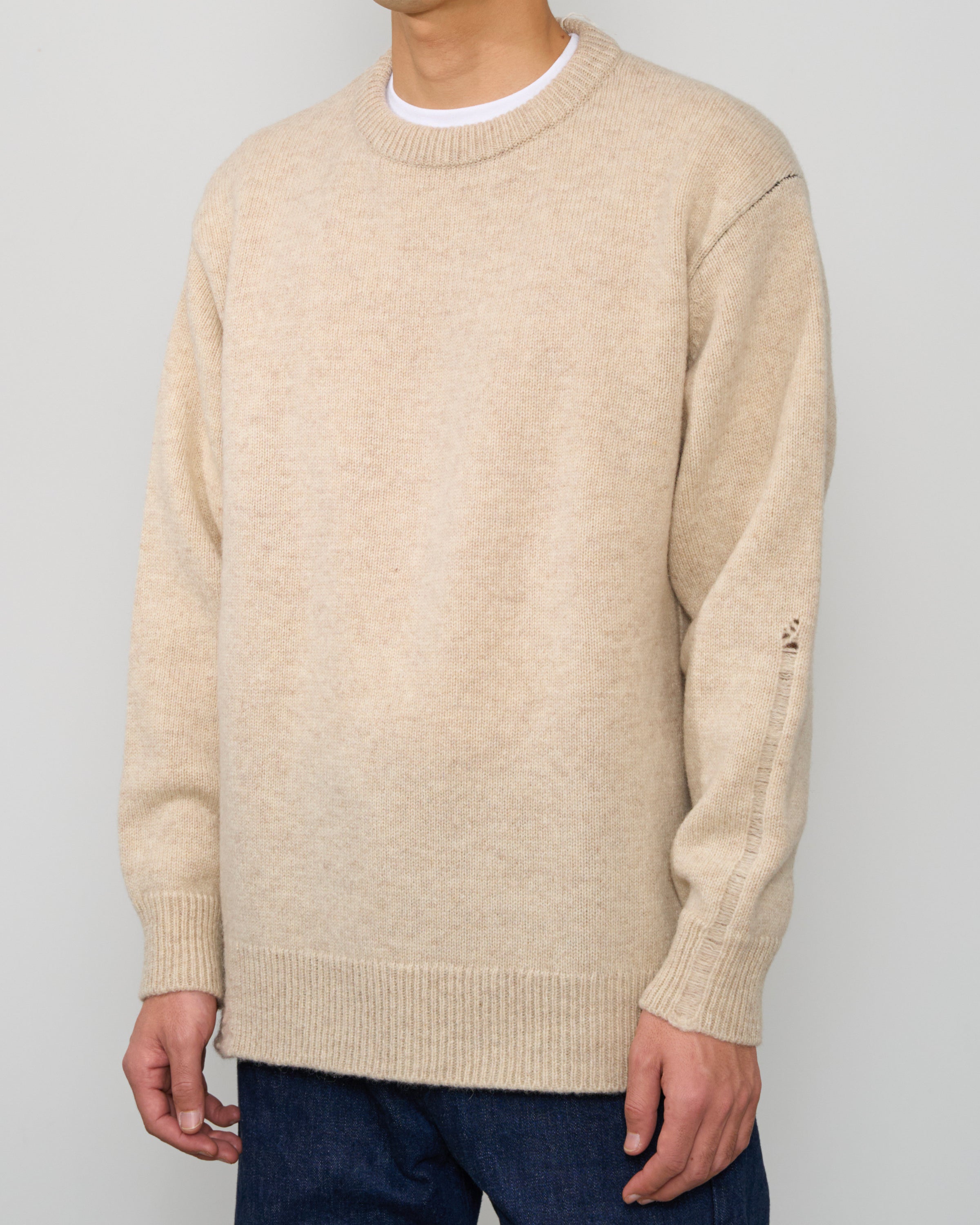 TOHNAI Chunky Crew Neck Knit, Ivory