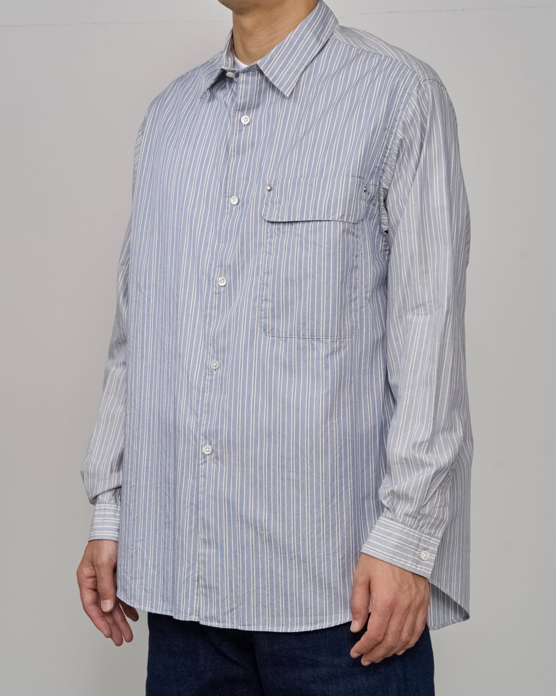 TOHNAI Regular Collar Shirt, Blue Stripe