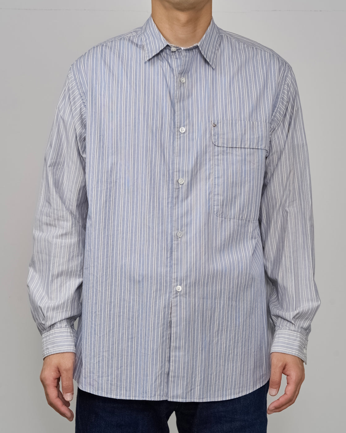 TOHNAI Regular Collar Shirt, Blue Stripe