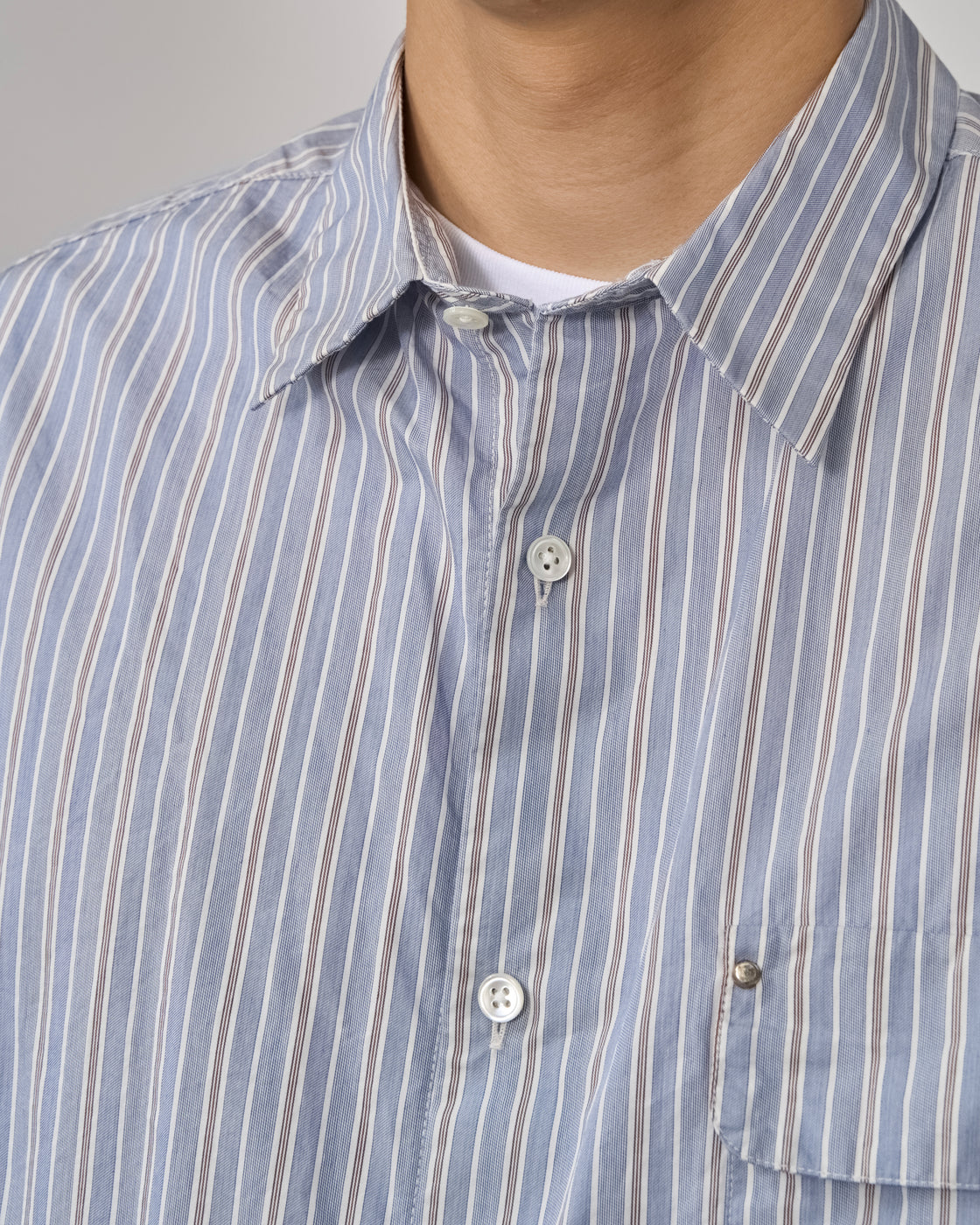 TOHNAI Regular Collar Shirt, Blue Stripe