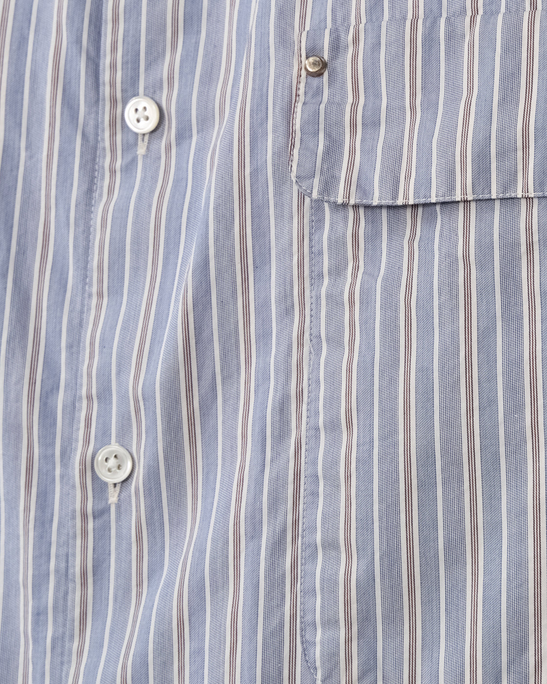 TOHNAI Regular Collar Shirt, Blue Stripe