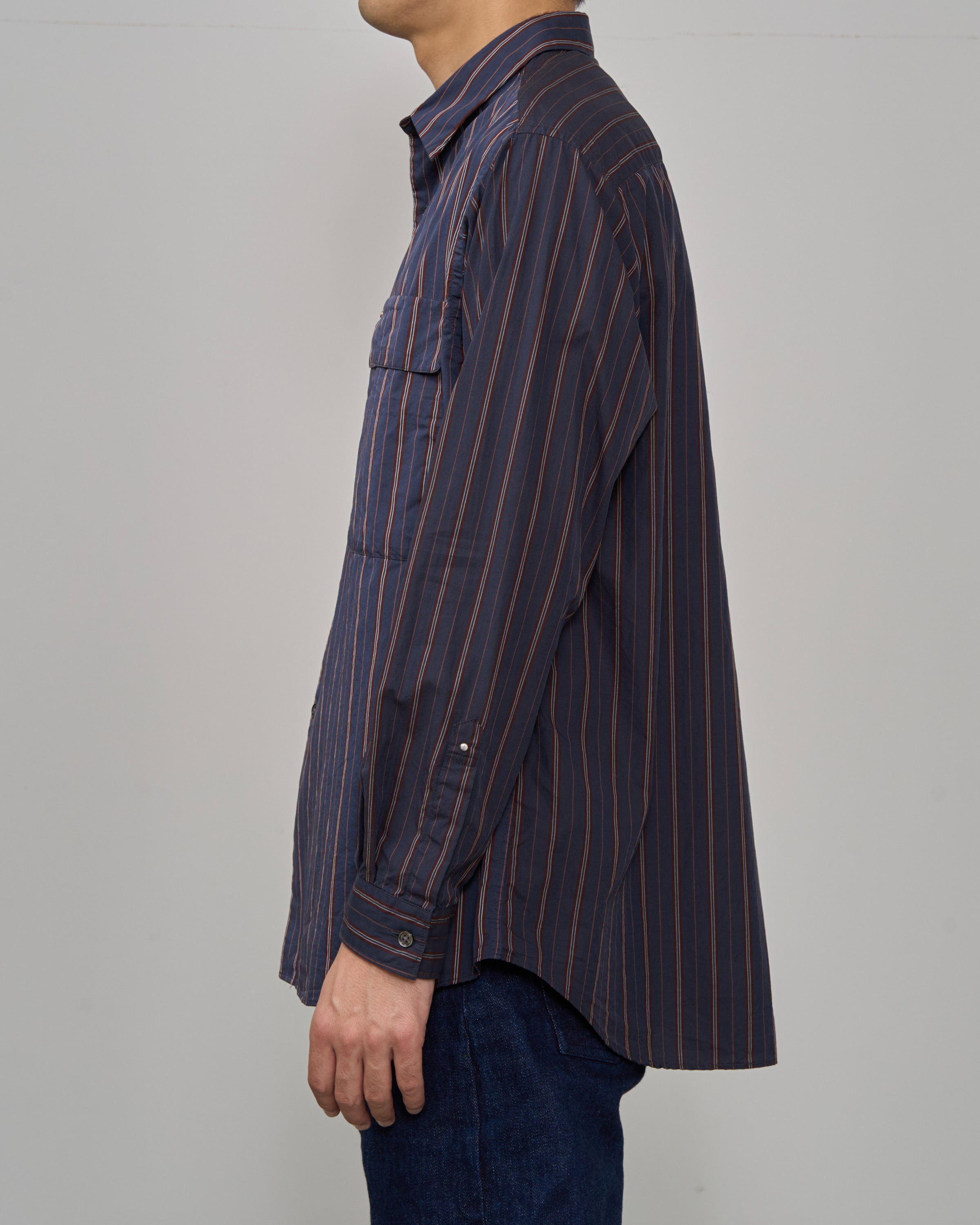 TOHNAI Regular Collar Shirt, Navy Stripe