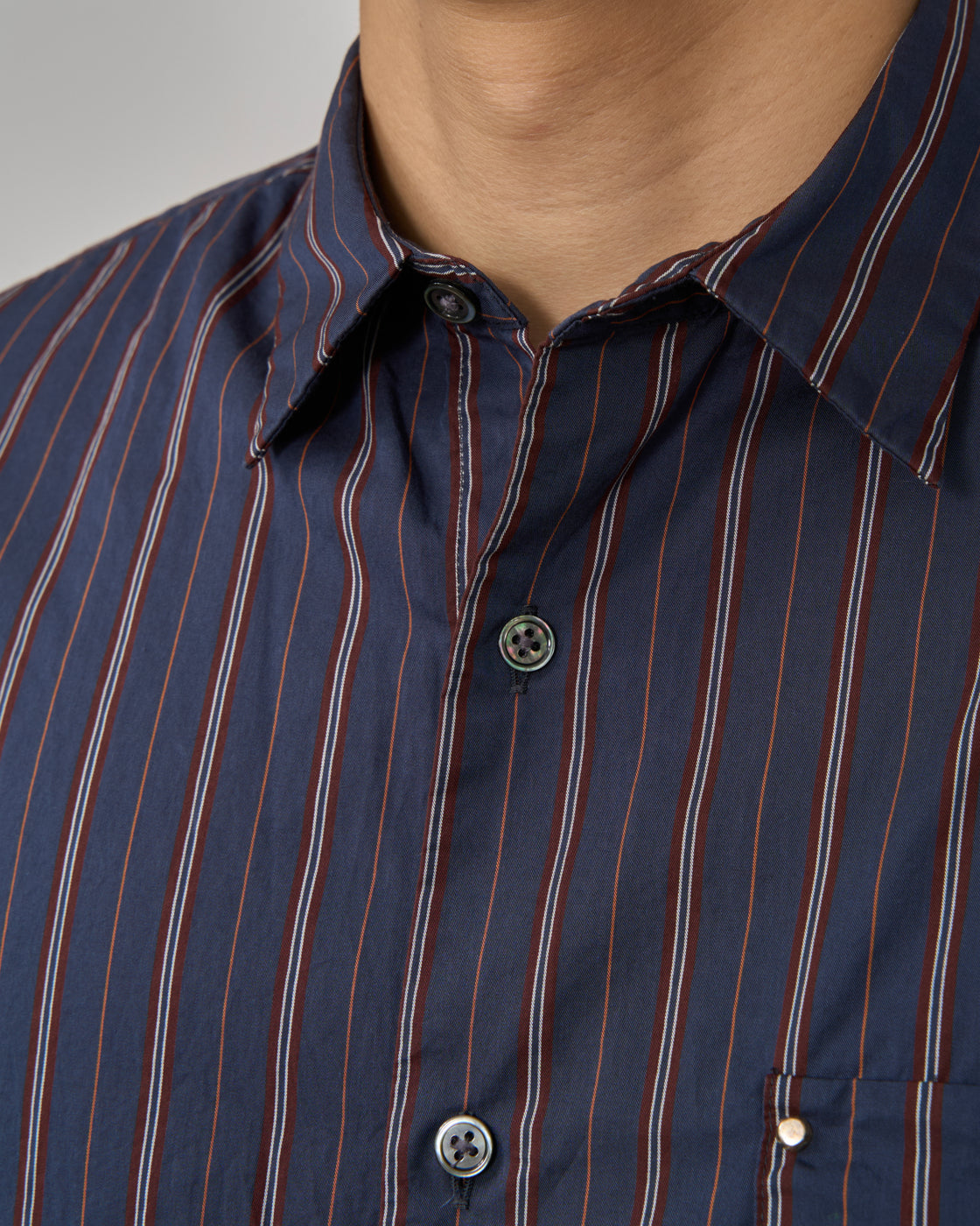 TOHNAI Regular Collar Shirt, Navy Stripe