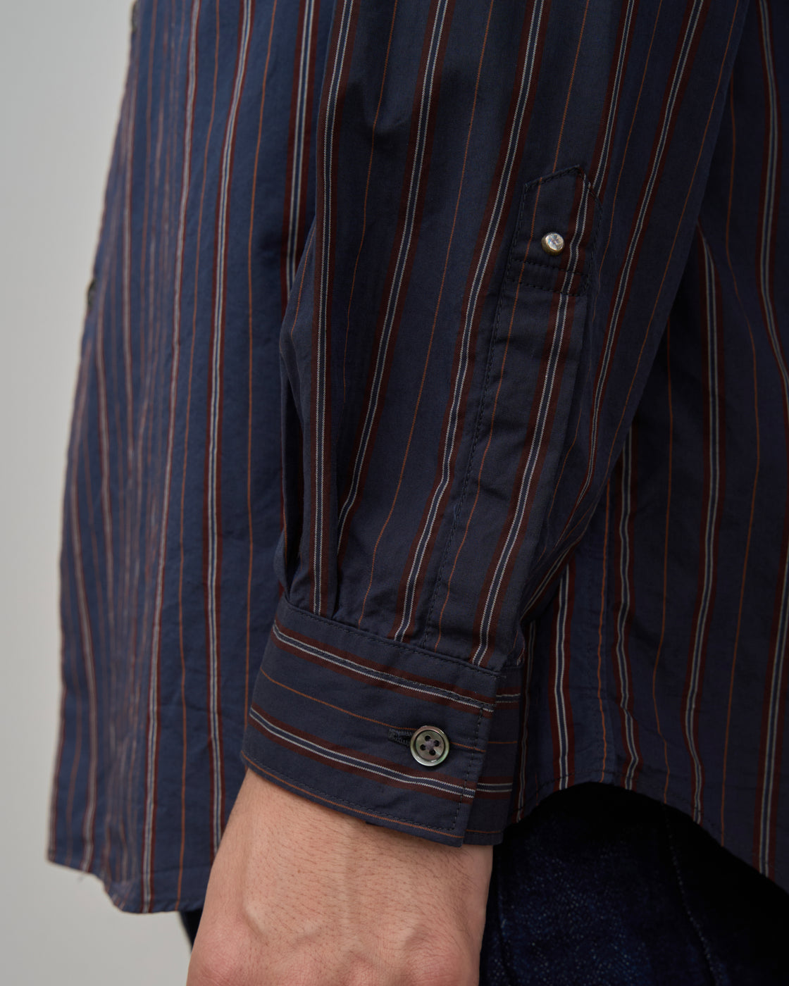 TOHNAI Regular Collar Shirt, Navy Stripe