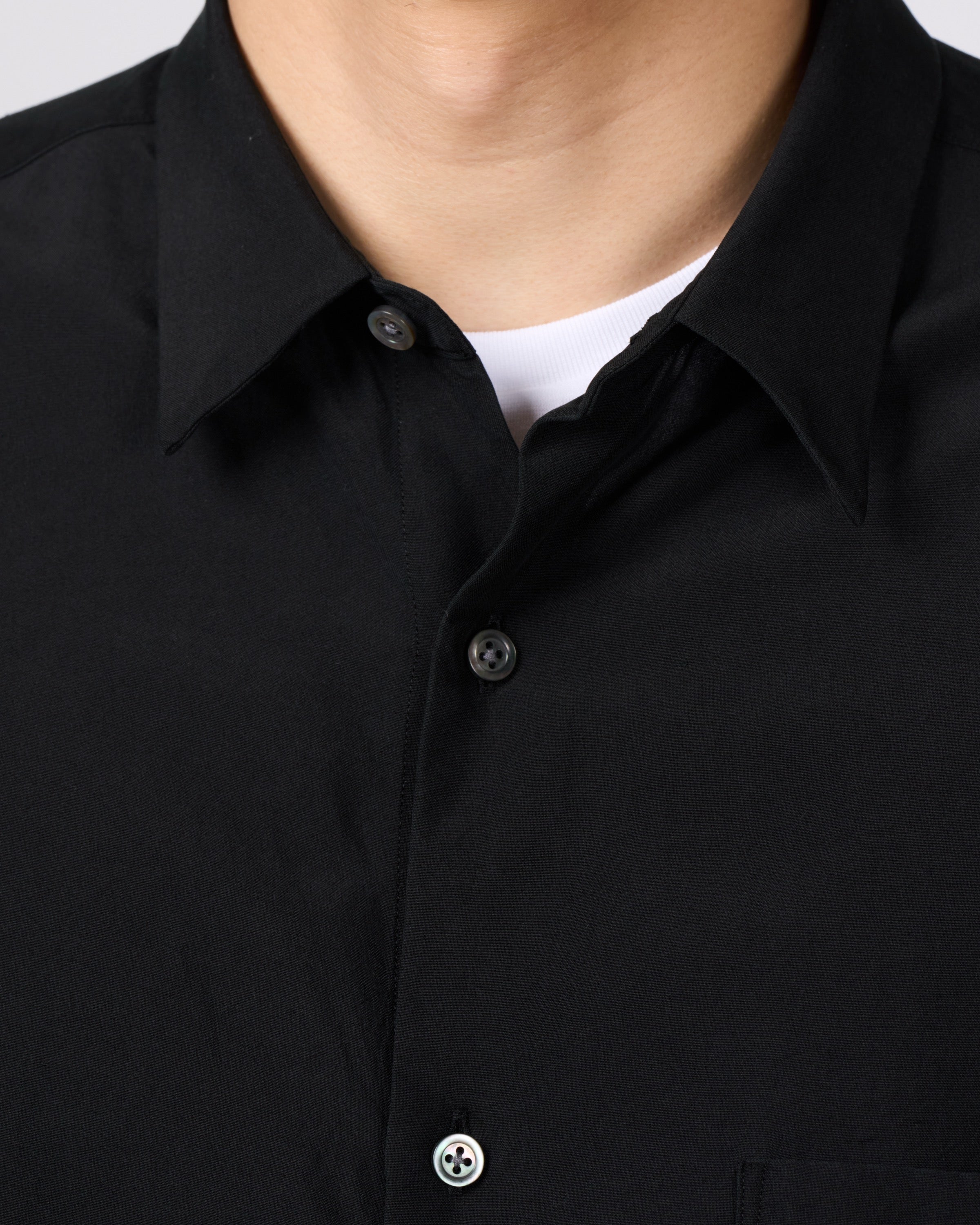 TOHNAI Tough Silk Poplin Regular Collar Shirt, Black
