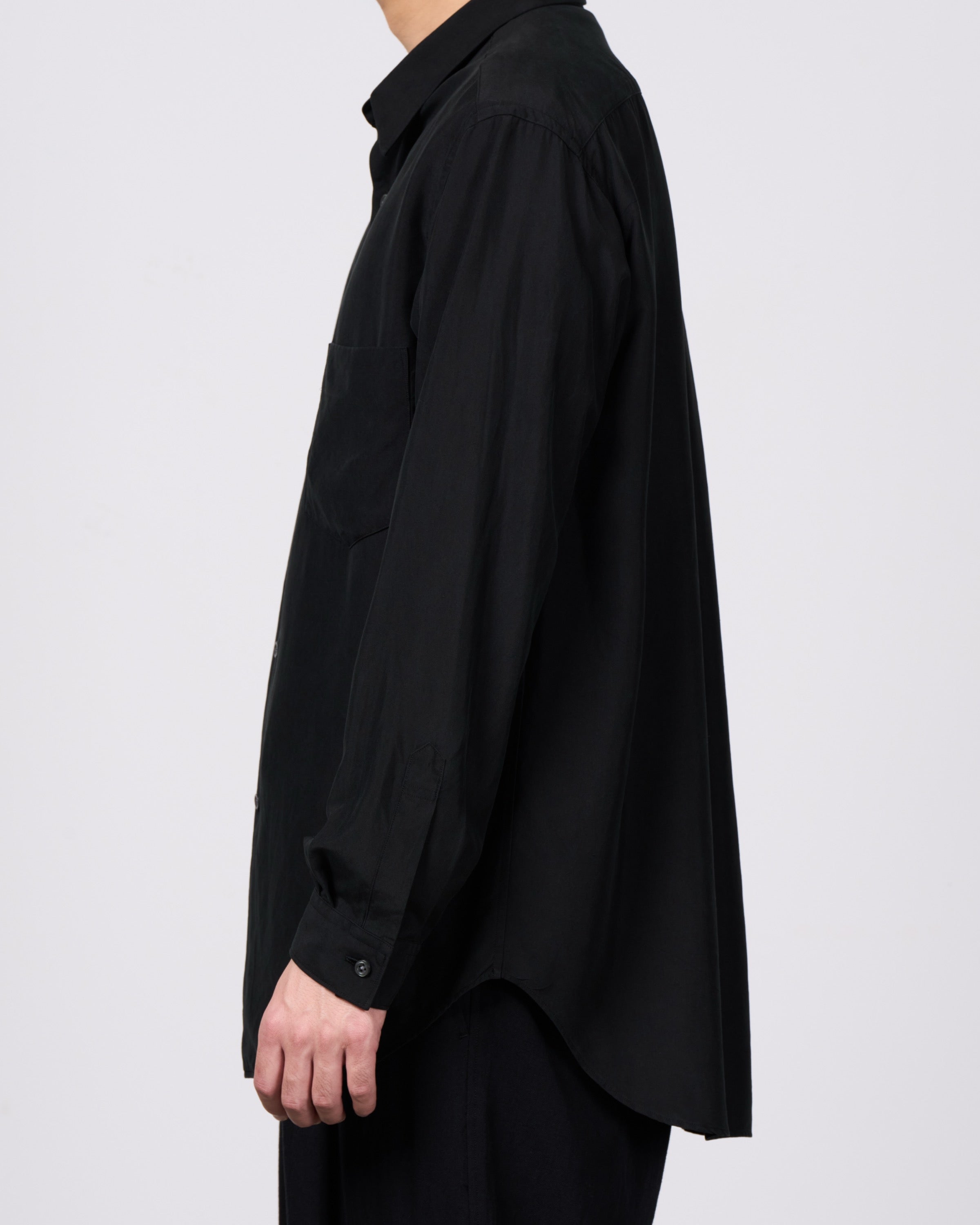 TOHNAI Tough Silk Poplin Regular Collar Shirt, Black