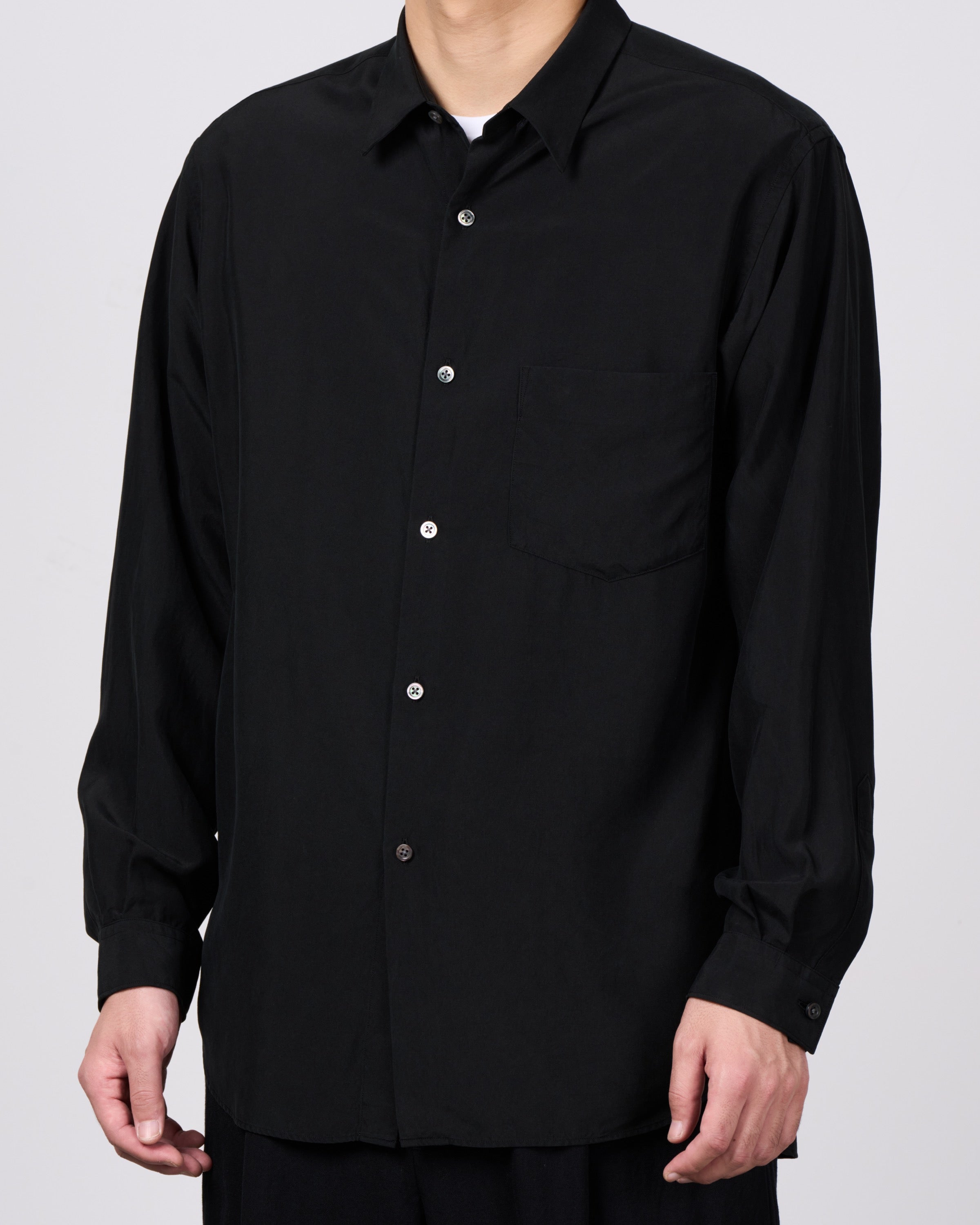 TOHNAI Tough Silk Poplin Regular Collar Shirt, Black
