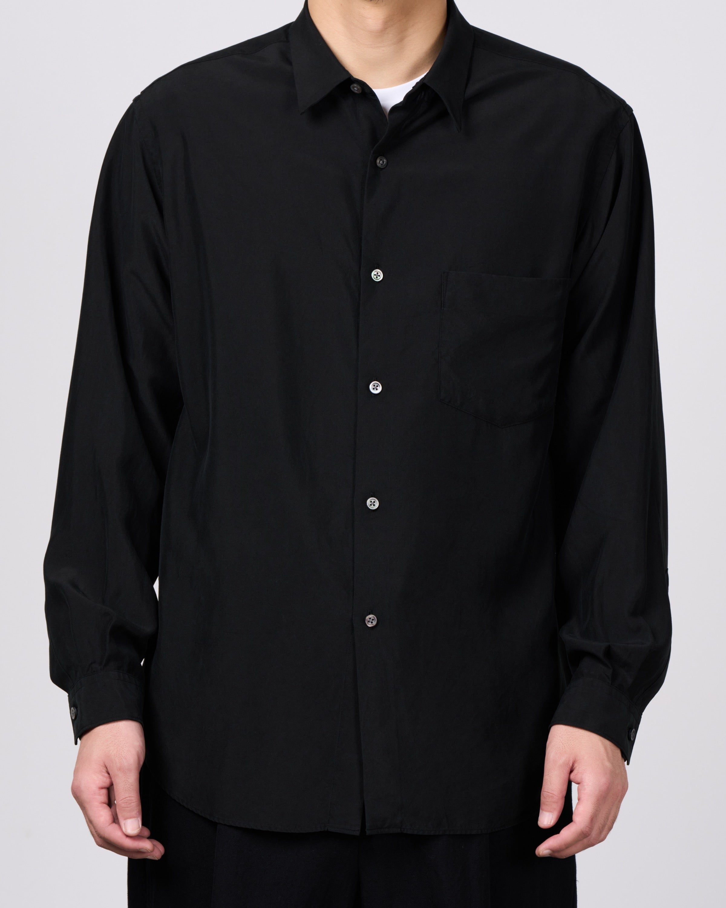 TOHNAI Tough Silk Poplin Regular Collar Shirt, Black