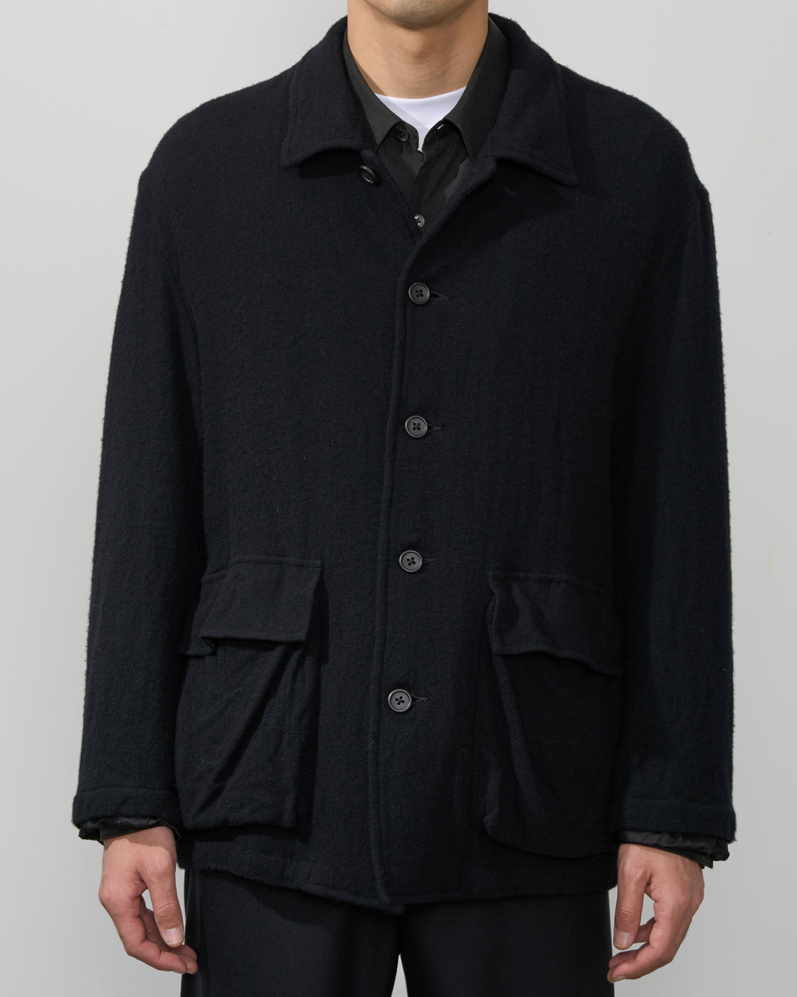 TOHNAI Washed Wool Work Jacket, Black