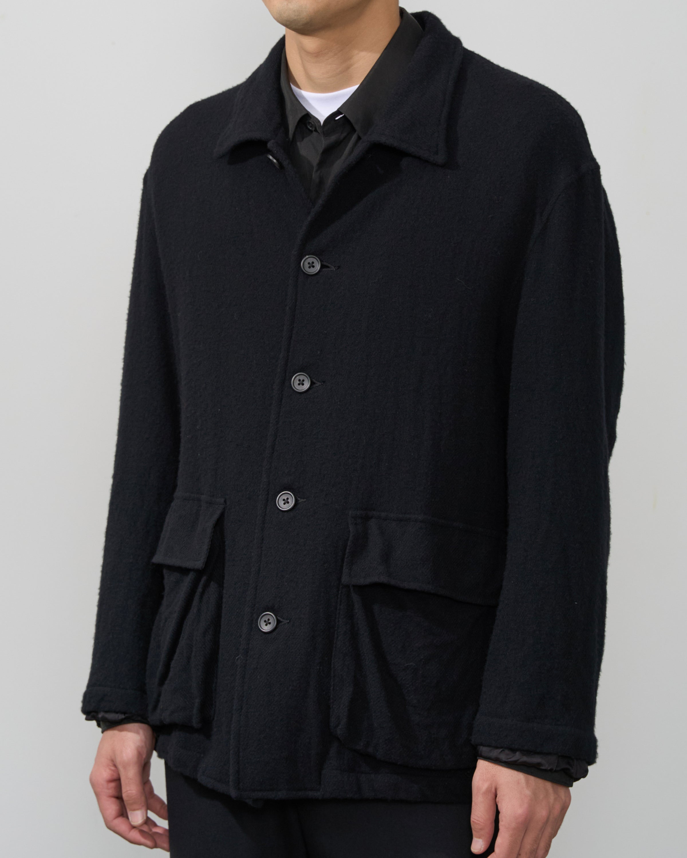 TOHNAI Washed Wool Work Jacket, Black