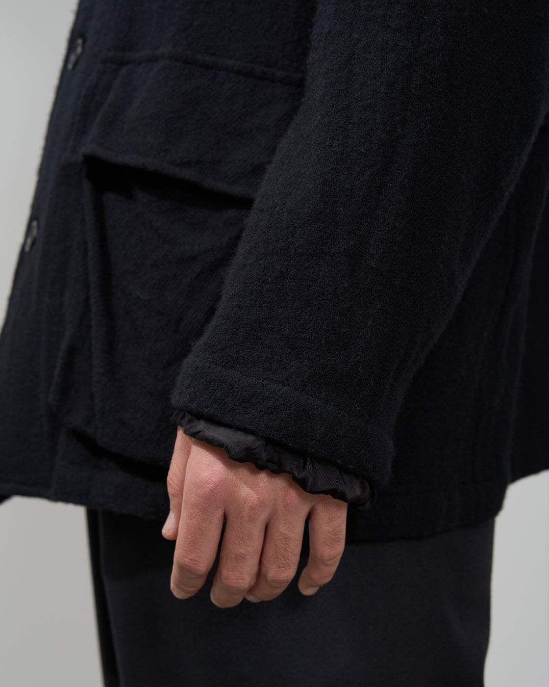 TOHNAI Washed Wool Work Jacket, Black