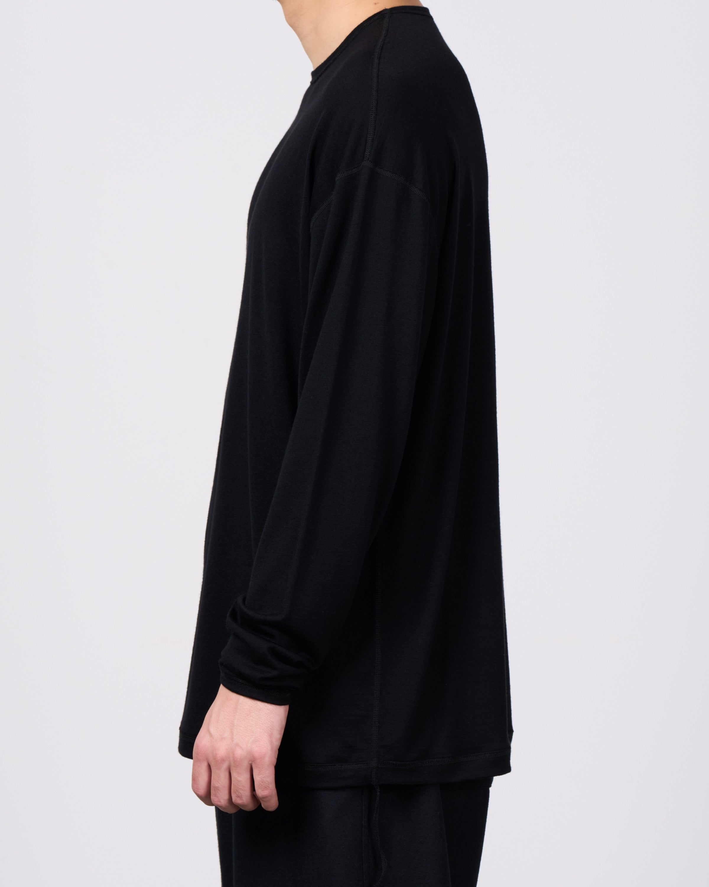holk Wool Long Sleeve Tee, Black